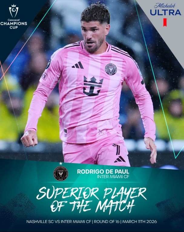 黄金甲体育官方网站-全场108次触球获评7.6分，德保罗当选迈阿密0-0纳什维尔全场最佳